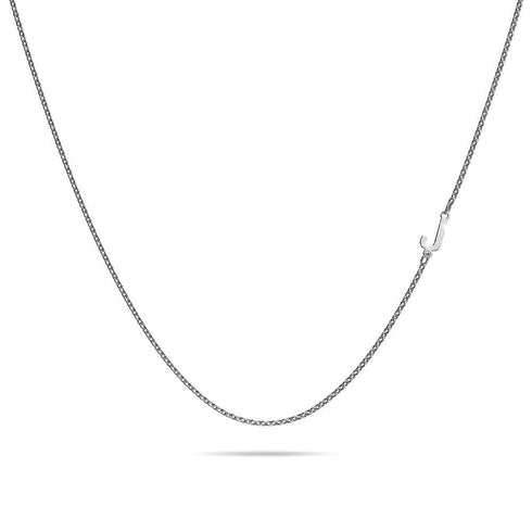 Bold Alphabet Letter Initial Charm Necklace in White Gold Tone